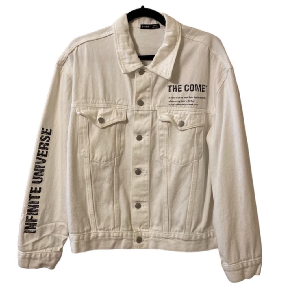 SHEIN Men’s White Denim Jacket Medium